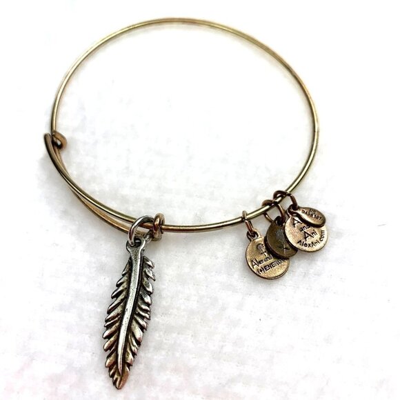 Alex and Ani Feather Charm Bracelet - Gold/Silver, Expands 2"- 3.5" - Picture 2 of 2